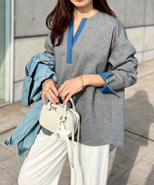 Emma Taylor(エマテイラー)の「【こなれ感が◎】ライトダンボールデニムドッキングプルオーバー(Tシャツ/カットソー・レディース・MD.Gray/ブラック/ネイビー・FREE)」の16枚目の写真