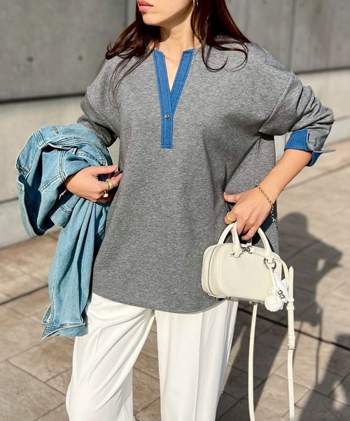 Emma Taylor(エマテイラー)の「【こなれ感が◎】ライトダンボールデニムドッキングプルオーバー(Tシャツ/カットソー・レディース・MD.Gray/ブラック/ネイビー・FREE)」の18枚目の写真