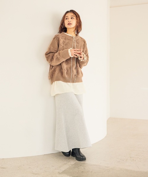 studio CLIP（スタディオクリップ）の「ダブルフロントシャーリングボーダーチュニックブラウス（シャツ/ブラウス・レディース・ベージュ/スモーク/オフホワイト・FREE）」の12枚目の写真