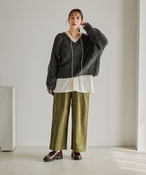 studio CLIP（スタディオクリップ）の「ダブルフロントシャーリングボーダーチュニックブラウス（シャツ/ブラウス・レディース・ベージュ/スモーク/オフホワイト・FREE）」の13枚目の写真