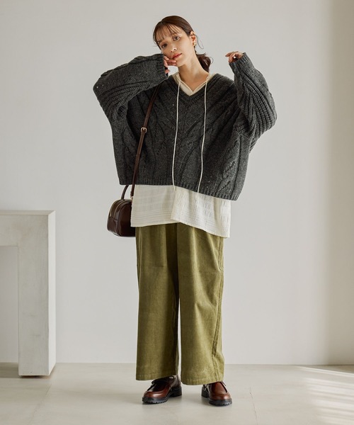 studio CLIP（スタディオクリップ）の「ダブルフロントシャーリングボーダーチュニックブラウス（シャツ/ブラウス・レディース・ベージュ/スモーク/オフホワイト・FREE）」の14枚目の写真