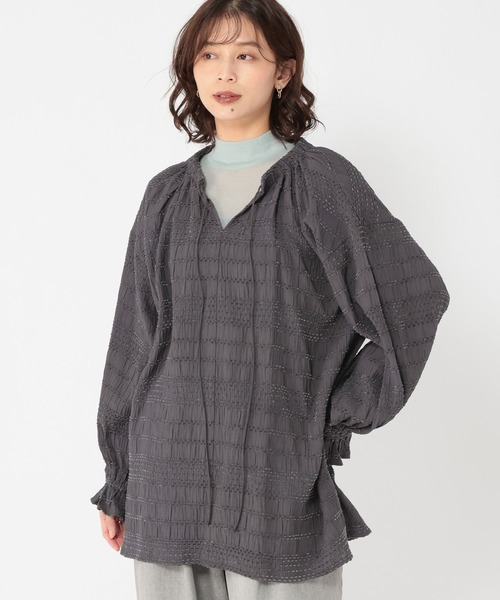 studio CLIP（スタディオクリップ）の「ダブルフロントシャーリングボーダーチュニックブラウス（シャツ/ブラウス・レディース・ベージュ/スモーク/オフホワイト・FREE）」の19枚目の写真