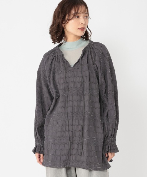 studio CLIP（スタディオクリップ）の「ダブルフロントシャーリングボーダーチュニックブラウス（シャツ/ブラウス・レディース・ベージュ/スモーク/オフホワイト・FREE）」の20枚目の写真