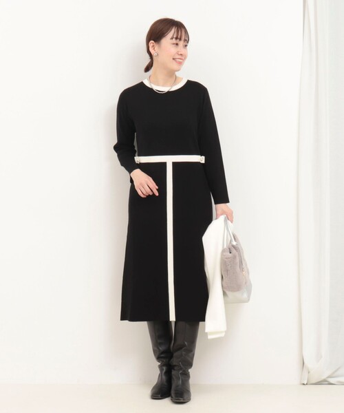 MICO COULIER（ミコクリエ）の「ミラノリブバイカラーニットワンピース（ワンピース・レディース・ブラック/ライトグレー・38）」の3枚目の写真