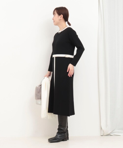 MICO COULIER（ミコクリエ）の「ミラノリブバイカラーニットワンピース（ワンピース・レディース・ブラック/ライトグレー・38）」の4枚目の写真