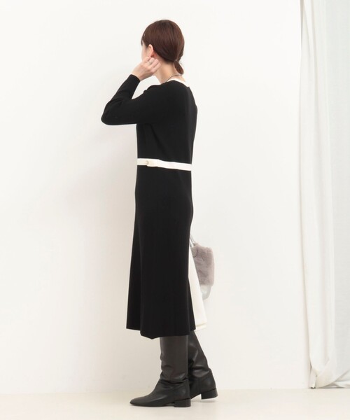 MICO COULIER（ミコクリエ）の「ミラノリブバイカラーニットワンピース（ワンピース・レディース・ブラック/ライトグレー・38）」の5枚目の写真