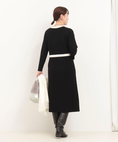 MICO COULIER（ミコクリエ）の「ミラノリブバイカラーニットワンピース（ワンピース・レディース・ブラック/ライトグレー・38）」の6枚目の写真