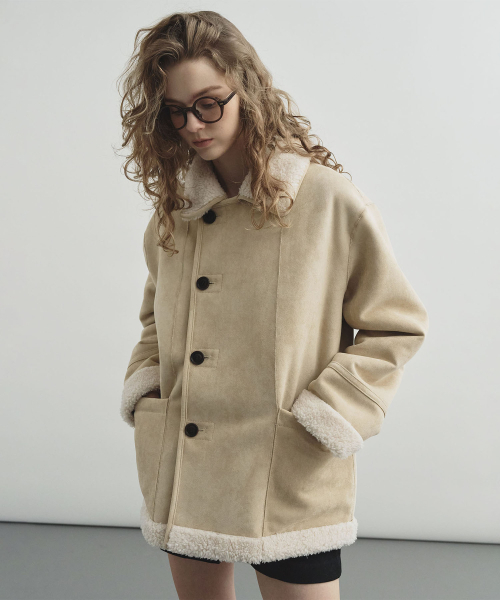 MONGDOL(モンドル)の「リバーシブルスエードムートンベージュ MDJK038BEIGE(ムートンコート・レディース・その他・F)」の5枚目の写真