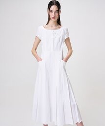 Linen Pleats Dress, White