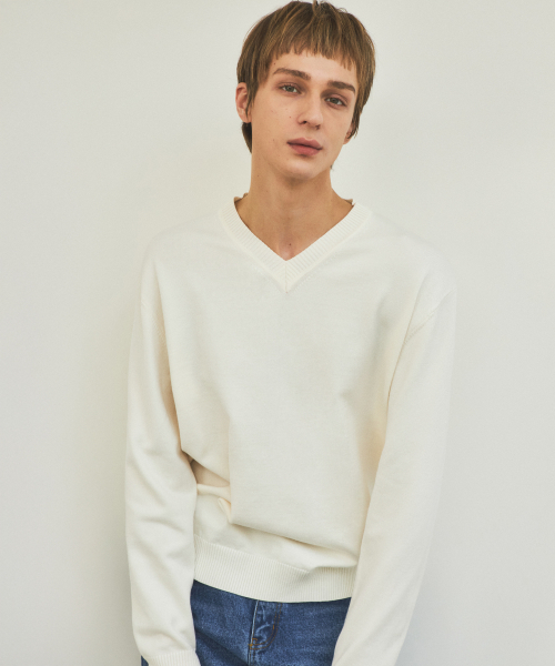 WEDNESDAY OASIS(ウェンズデーオアシス)の「オールウェイズウォッシャブルVネックニット_Ivory(WC25-KN01)(ニット/セーター・メンズ・アイボリー・MEDIUM/LARGE)」の1枚目の写真