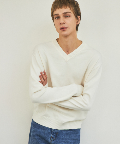 WEDNESDAY OASIS(ウェンズデーオアシス)の「オールウェイズウォッシャブルVネックニット_Ivory(WC25-KN01)(ニット/セーター・メンズ・アイボリー・MEDIUM/LARGE)」の3枚目の写真