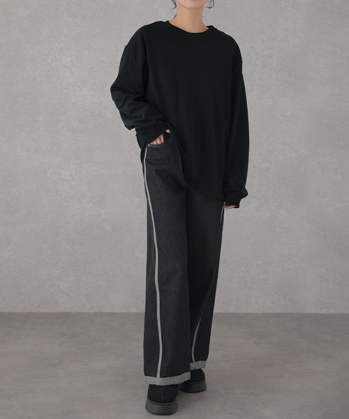 DAYRA（デイラ）の「クルーネック ベーシック ドロップショルダー 長袖 プルオーバー（Tシャツ/カットソー・レディース・ブラック/グレー・S/FREE）」の10枚目の写真