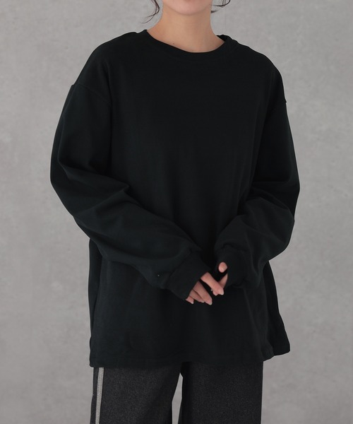 DAYRA（デイラ）の「クルーネック ベーシック ドロップショルダー 長袖 プルオーバー（Tシャツ/カットソー・レディース・ブラック/グレー・S/FREE）」の9枚目の写真