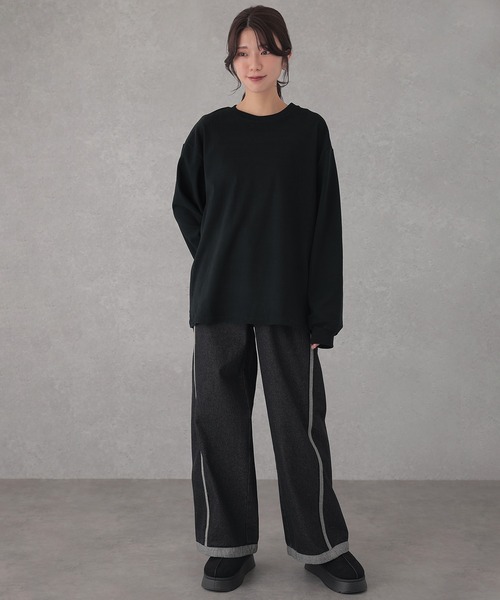 DAYRA（デイラ）の「クルーネック ベーシック ドロップショルダー 長袖 プルオーバー（Tシャツ/カットソー・レディース・ブラック/グレー・S/FREE）」の8枚目の写真