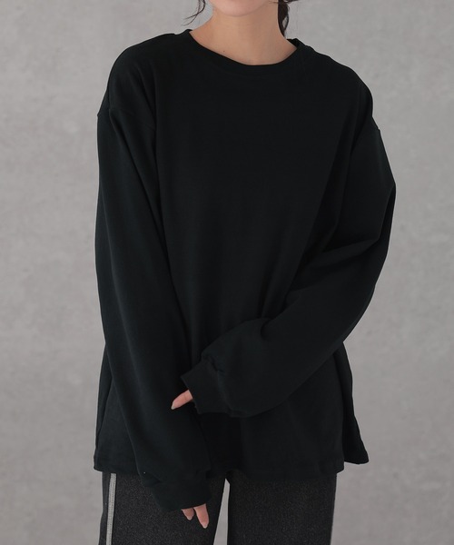 DAYRA（デイラ）の「クルーネック ベーシック ドロップショルダー 長袖 プルオーバー（Tシャツ/カットソー・レディース・ブラック/グレー・S/FREE）」の6枚目の写真