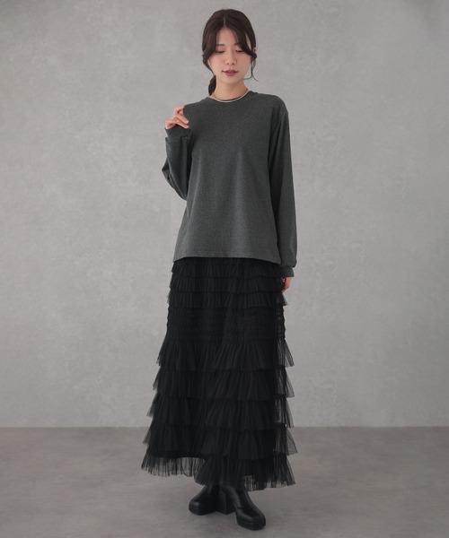 DAYRA（デイラ）の「クルーネック ベーシック ドロップショルダー 長袖 プルオーバー（Tシャツ/カットソー・レディース・ブラック/グレー・S/FREE）」の4枚目の写真