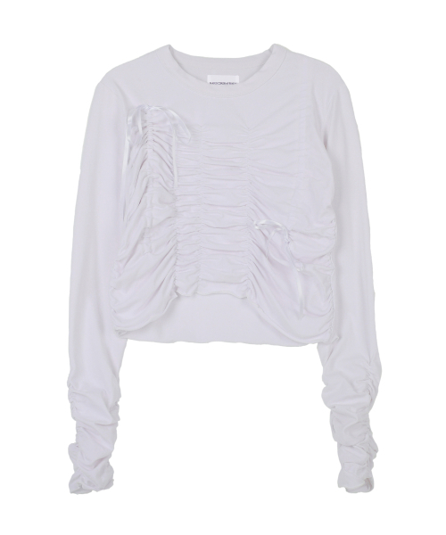HARDCORE HAPPINESS(ハードコアハピネス)の「シャーリングディテールストリング長袖Tシャツ_ホワイト(Tシャツ/カットソー・レディース・その他・FREE)」の2枚目の写真