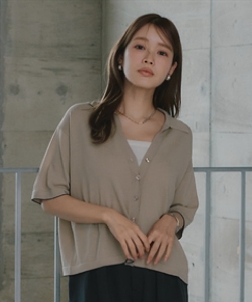 Petitjo（プッチージョ）の「小さいサイズ　スキッパーニットカーディガン　低身長さん・小柄女性（カーディガン/ボレロ・レディース・ベージュ/ネイビー・M-L/XS-S）」の2枚目の写真