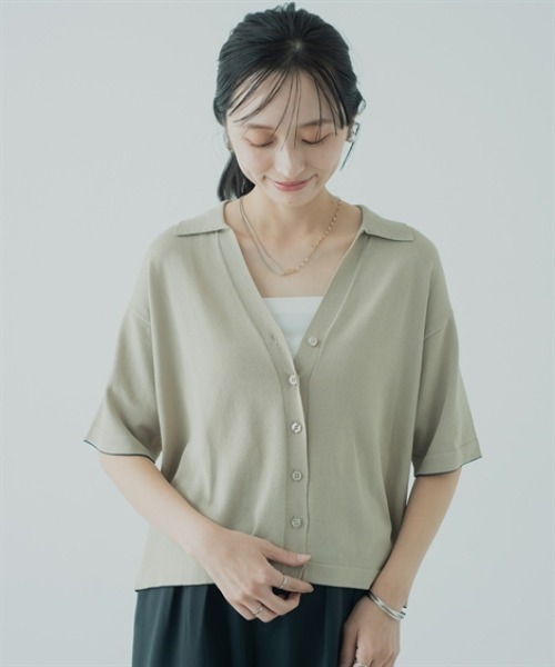 Petitjo（プッチージョ）の「小さいサイズ　スキッパーニットカーディガン　低身長さん・小柄女性（カーディガン/ボレロ・レディース・ベージュ/ネイビー・M-L/XS-S）」の16枚目の写真
