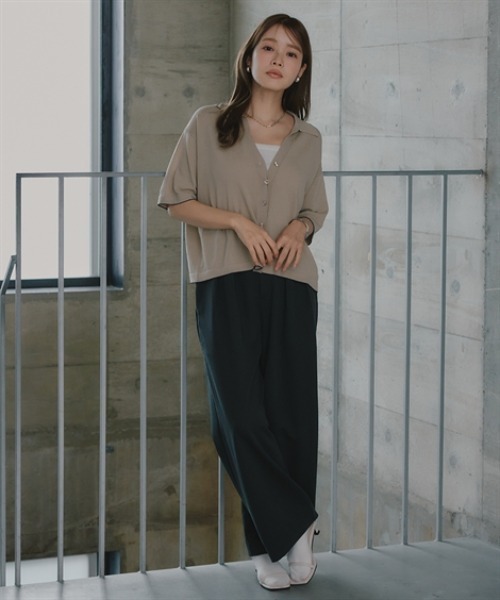 Petitjo（プッチージョ）の「小さいサイズ　スキッパーニットカーディガン　低身長さん・小柄女性（カーディガン/ボレロ・レディース・ベージュ/ネイビー・M-L/XS-S）」の3枚目の写真