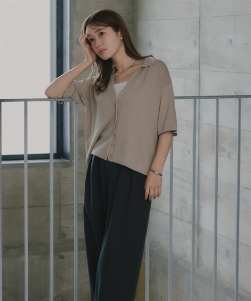 Petitjo（プッチージョ）の「小さいサイズ　スキッパーニットカーディガン　低身長さん・小柄女性（カーディガン/ボレロ・レディース・ベージュ/ネイビー・M-L/XS-S）」の4枚目の写真