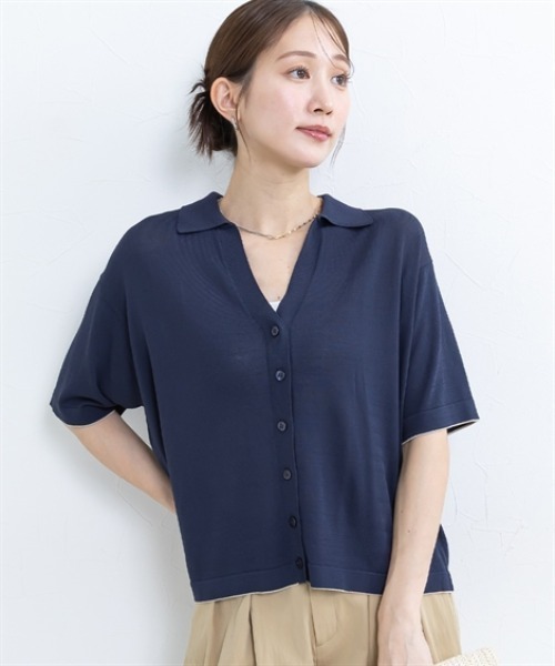 Petitjo（プッチージョ）の「小さいサイズ　スキッパーニットカーディガン　低身長さん・小柄女性（カーディガン/ボレロ・レディース・ベージュ/ネイビー・M-L/XS-S）」の12枚目の写真