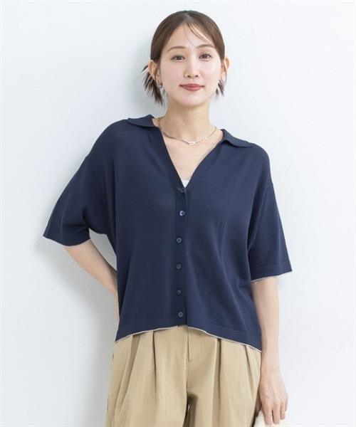 Petitjo（プッチージョ）の「小さいサイズ　スキッパーニットカーディガン　低身長さん・小柄女性（カーディガン/ボレロ・レディース・ベージュ/ネイビー・M-L/XS-S）」の11枚目の写真