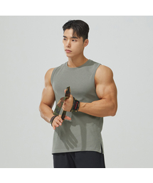 BLACK MONSTER FIT（ブラックモンスターフィット）の「コットンポリヘルスナシスリーブレス (カーキ) / BM230107（Tシャツ/カットソー）」