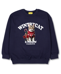ウィンタリーキャット オーバーサイズ スウェットクリスマスTシャツ [裏毛]ネイビー