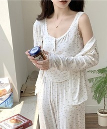 pyornim | 【26年春夏新作】【3点セット】カップインキャミ カーディガン ロングパンツ ルームウェア上下 3点セット(ルームウェア/パジャマ)