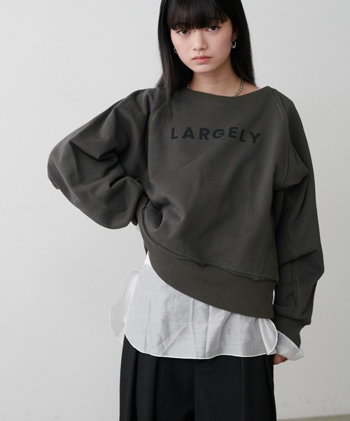 LARUTA（ラルータ）の「【LARUTA】ラグラン前後2WAYロゴ裏毛プルオーバー（Tシャツ/カットソー・レディース・オートミール/ピンク/チャコールグレー・FREE）」の6枚目の写真
