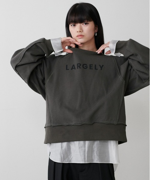 LARUTA（ラルータ）の「【LARUTA】ラグラン前後2WAYロゴ裏毛プルオーバー（Tシャツ/カットソー・レディース・オートミール/ピンク/チャコールグレー・FREE）」の5枚目の写真