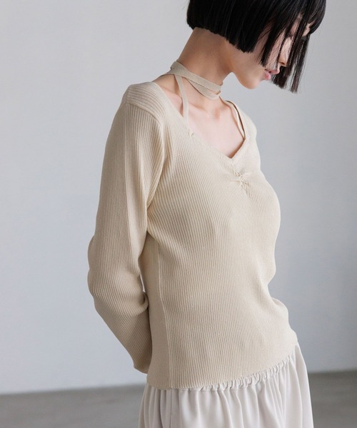 LOWRYS FARM(ローリーズファーム)の「ギャザースパンコールニット 637810(ニット/セーター・レディース・ブルー/アイボリー/ブラック/オレンジ・FREE)」の8枚目の写真