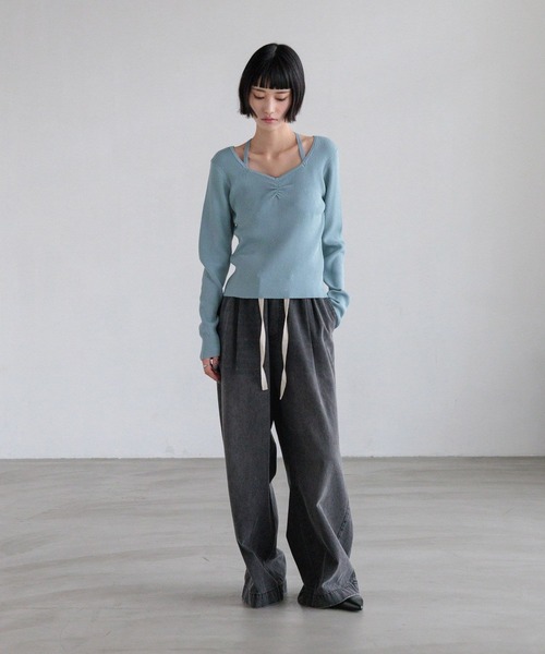 LOWRYS FARM(ローリーズファーム)の「ギャザースパンコールニット 637810(ニット/セーター・レディース・ブルー/アイボリー/ブラック/オレンジ・FREE)」の12枚目の写真