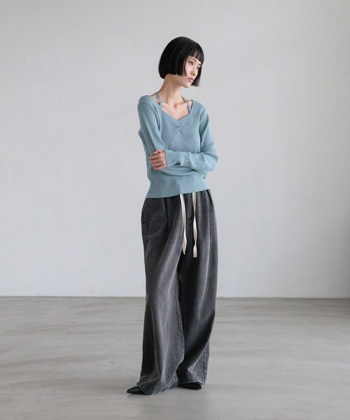 LOWRYS FARM(ローリーズファーム)の「ギャザースパンコールニット 637810(ニット/セーター・レディース・ブルー/アイボリー/ブラック/オレンジ・FREE)」の13枚目の写真