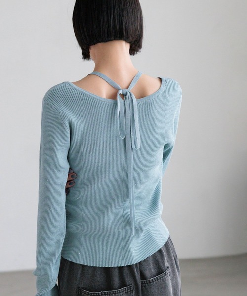 LOWRYS FARM(ローリーズファーム)の「ギャザースパンコールニット 637810(ニット/セーター・レディース・ブルー/アイボリー/ブラック/オレンジ・FREE)」の16枚目の写真