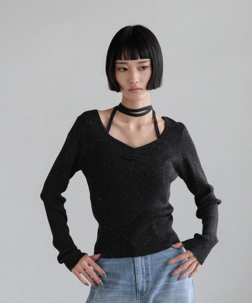 LOWRYS FARM(ローリーズファーム)の「ギャザースパンコールニット 637810(ニット/セーター・レディース・ブルー/アイボリー/ブラック/オレンジ・FREE)」の11枚目の写真