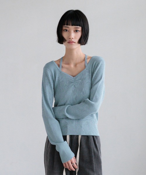 LOWRYS FARM(ローリーズファーム)の「ギャザースパンコールニット 637810(ニット/セーター・レディース・ブルー/アイボリー/ブラック/オレンジ・FREE)」の14枚目の写真