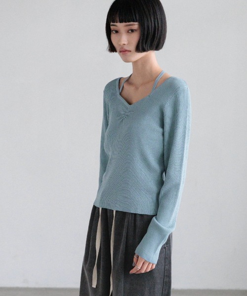 LOWRYS FARM(ローリーズファーム)の「ギャザースパンコールニット 637810(ニット/セーター・レディース・ブルー/アイボリー/ブラック/オレンジ・FREE)」の15枚目の写真