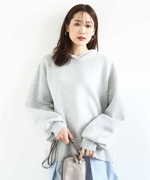 【美品】Munsingwear フード付きセーター 3L グレー/ホワイト セール】スウェットライクニットフーディー/洗える（ニット/セーター