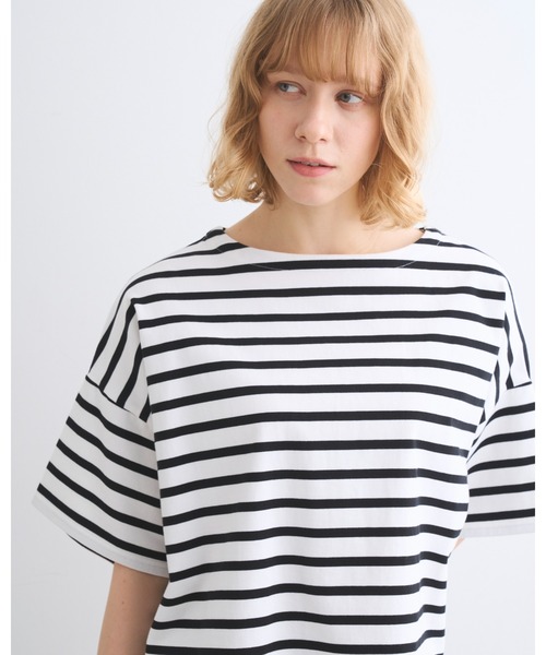 Traditional Weatherwear（トラディショナルウェザーウェア）の「LYNE SHORT SLEEVE（Tシャツ/カットソー・レディース・ホワイト×グリーン/ホワイト×ブルー/ホワイト×ブラック/ホワイト×ネイビー・S/XS/XXS）」の9枚目の写真