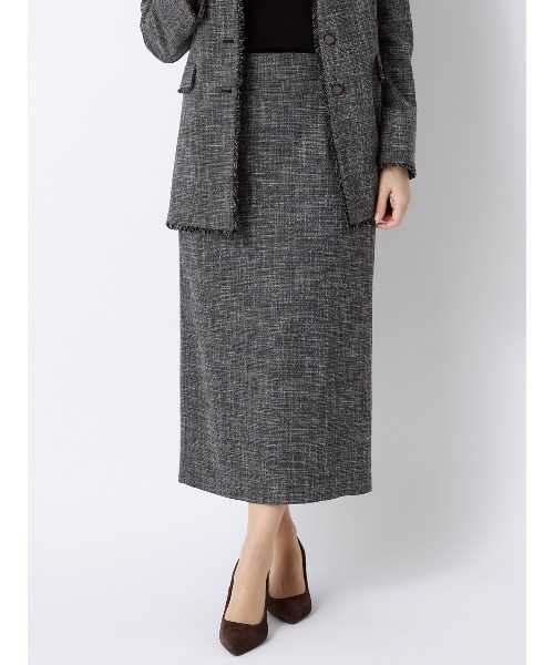 SUIT SQUARE(スーツスクエア)の「ロングタイトスカート ウォッシャブル ストレッチ スラブシャンブレー 織柄 anysy(スカート・レディース・ブラック・40(11号)/38(9号)/36(7号))」の1枚目の写真
