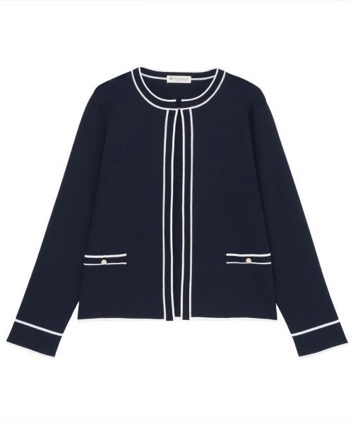 TOKYO SHIRTS(トウキョウシャツ)の「配色パイピング ニットジャケット(ニット/セーター・レディース・ネイビー・L/LL)」の1枚目の写真