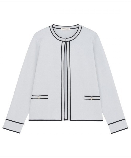 TOKYO SHIRTS（トウキョウシャツ）の「配色パイピング ニットジャケット（ニット/セーター・レディース・ネイビー/ライトグレー・L/LL/M）」の3枚目の写真
