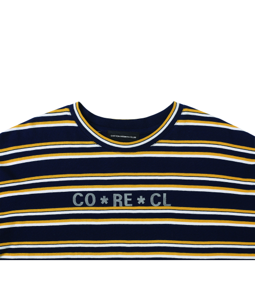 COTTONREBIRTHCLUB（コットンリバースクラブ）の「スエードアートワークストライプTシャツ（ネイビー）（Tシャツ/カットソー・レディース・ネイビー・ONESIZE）」の4枚目の写真