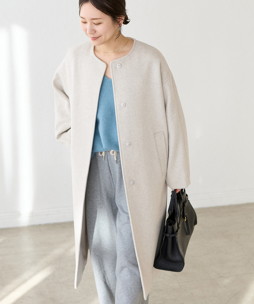 JOURNAL STANDARD（ジャーナルスタンダード）の「スーパー120ビーバーノーカラーコート（その他アウター・レディース・ブラック/ライトグレー/ベージュ系その他/ベージュ・38/36）」の3枚目の写真