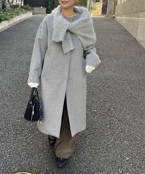 JOURNAL STANDARD（ジャーナルスタンダード）の「スーパー120ビーバーノーカラーコート（その他アウター・レディース・ブラック/ライトグレー/ベージュ系その他/ベージュ・38/36）」の2枚目の写真