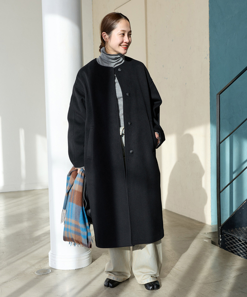 JOURNAL STANDARD（ジャーナルスタンダード）の「スーパー120ビーバーノーカラーコート（その他アウター・レディース・ブラック/ライトグレー/ベージュ系その他/ベージュ・38/36）」の5枚目の写真