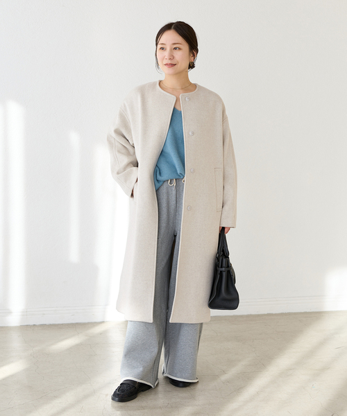 JOURNAL STANDARD（ジャーナルスタンダード）の「スーパー120ビーバーノーカラーコート（その他アウター・レディース・ブラック/ライトグレー/ベージュ系その他/ベージュ・38/36）」の7枚目の写真