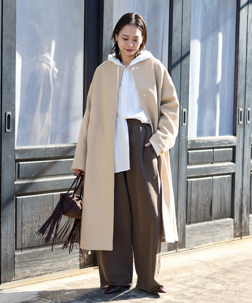 JOURNAL STANDARD（ジャーナルスタンダード）の「スーパー120ビーバーノーカラーコート（その他アウター・レディース・ブラック/ライトグレー/ベージュ系その他/ベージュ・38/36）」の8枚目の写真